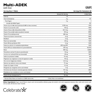 Multi-ADEK Vitamine met 60mg IJzer, Kauwtablet, Grape 