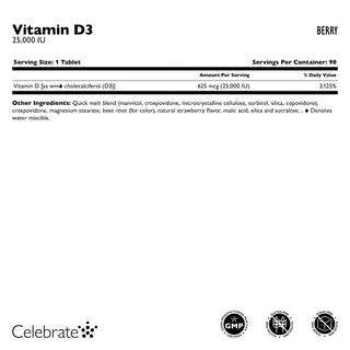 Vitamin D3 625mcg (25.000 IU), Hızlı Eriyik, Berry