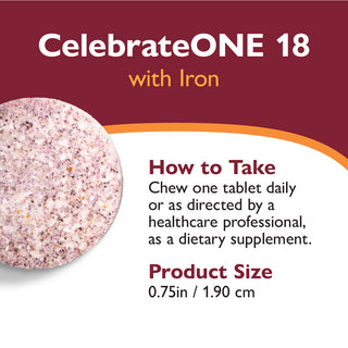 CelebrateONE 18 eenmaal daags Bariatrisch Multivitamine met IJzer, Kauwtablet
