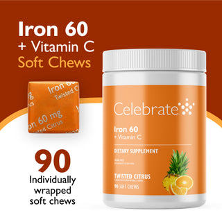 IJzer 60 mg + Vitamine C, Zachte Kauwtabletten, Twisted Citrus 