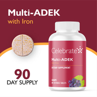 Multi-ADEK Vitamine met 60mg IJzer, Kauwtablet, Grape 